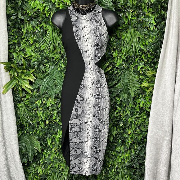 ELIZABETH & JAMES Women Dress 2 Black‎ White Python Lunai Cut Out $395 1686 - Picture 1 of 9